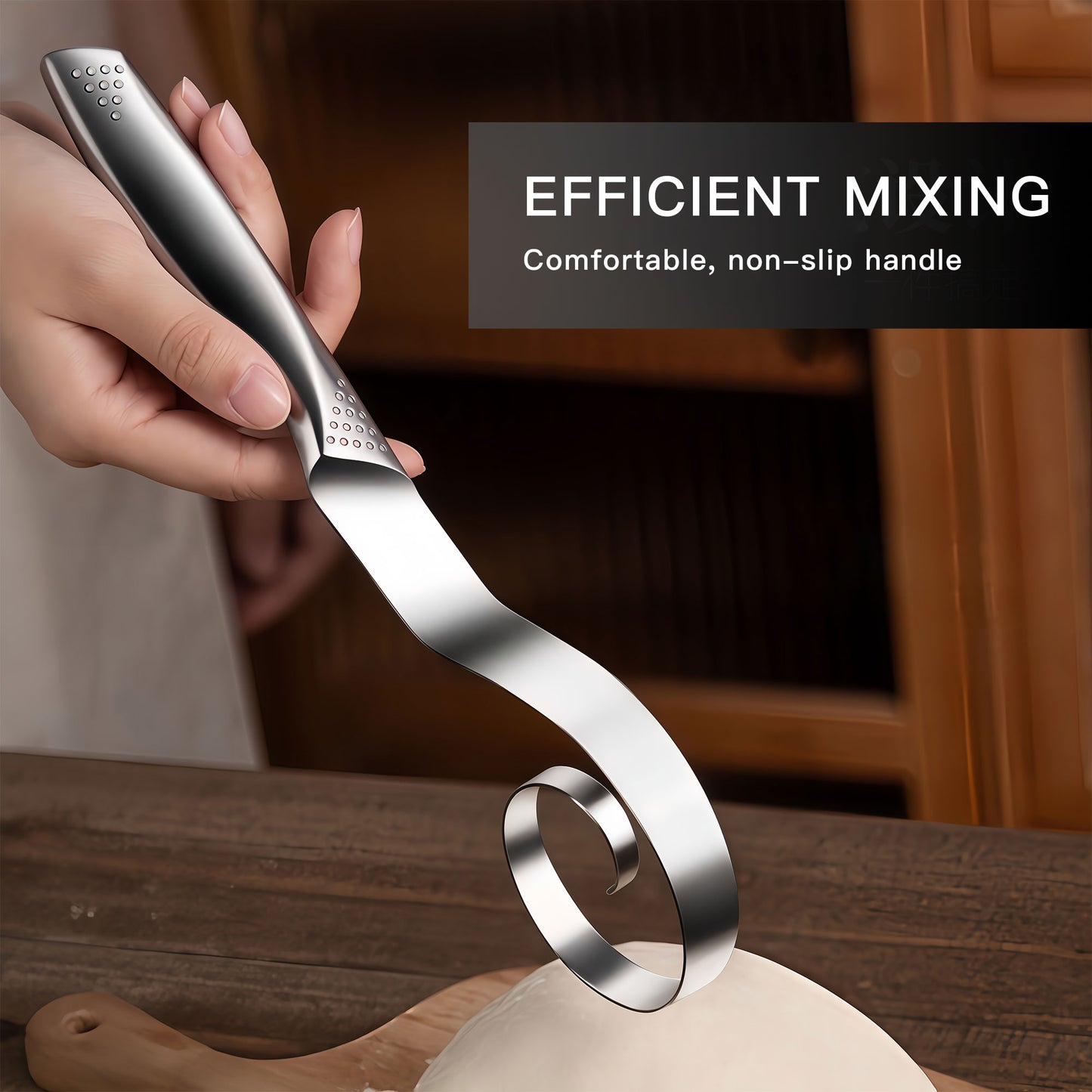 Ergonomic dough whisk with a non-slip handle for efficient dough mixing