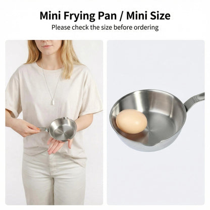 Compact 4.7-Inch Mini Egg Pan with egg and hand size comparison