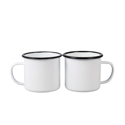IMEEA Set of 2 White Enamel Mugs with 17oz capacity and smooth classic design