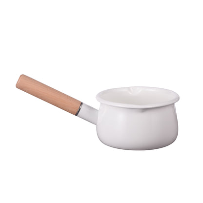 IMEEA enamel saucepan front view showcasing its overall shape and clean enamel finish