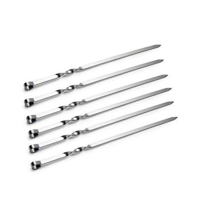 Flat Blade Stainless Steel Shish Kabob Skewers arranged flat for a clear product view