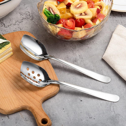 Flat Edge Spoon Set displayed on a wooden cutting board for a natural kitchen serving presentation