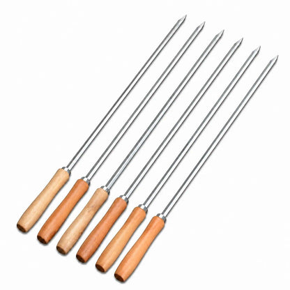 IMEEA Stainless Steel BBQ Skewers with wooden handles and V-shaped design for reusable grilling