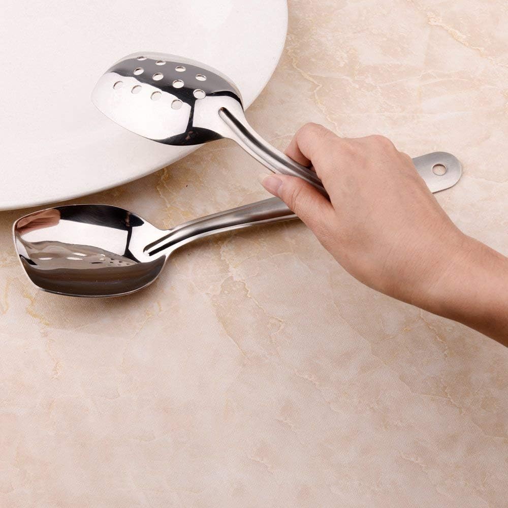 Versatile 18/8 Stainless Steel Serving Spoon Set held by hand for cooking and serving