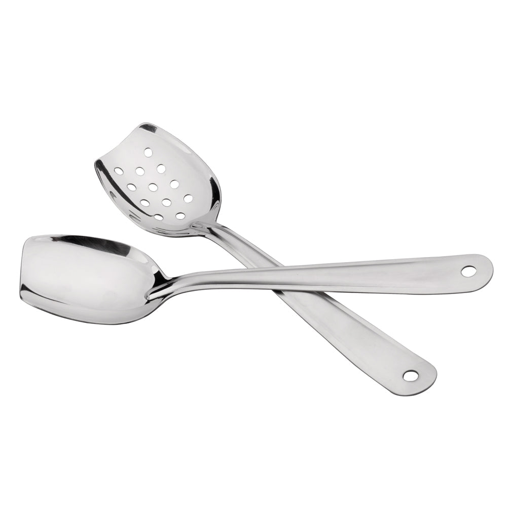IMEEA Flat Serving Spoon Set 18/8 Stainless Steel 10 inch with Slotted and Solid Spoons