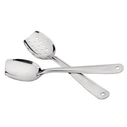 IMEEA Flat Serving Spoon Set 18/8 Stainless Steel 10 inch with Slotted and Solid Spoons
