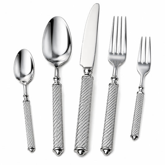 IMEEA Cambridge Textured Flatware Set Featuring 304 Stainless Steel Construction and Elegant Silver Polish Design