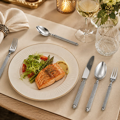 IMEEA Cambridge Textured Flatware Set Styled for Elegant Dining Occasions with Sophisticated Table Decor