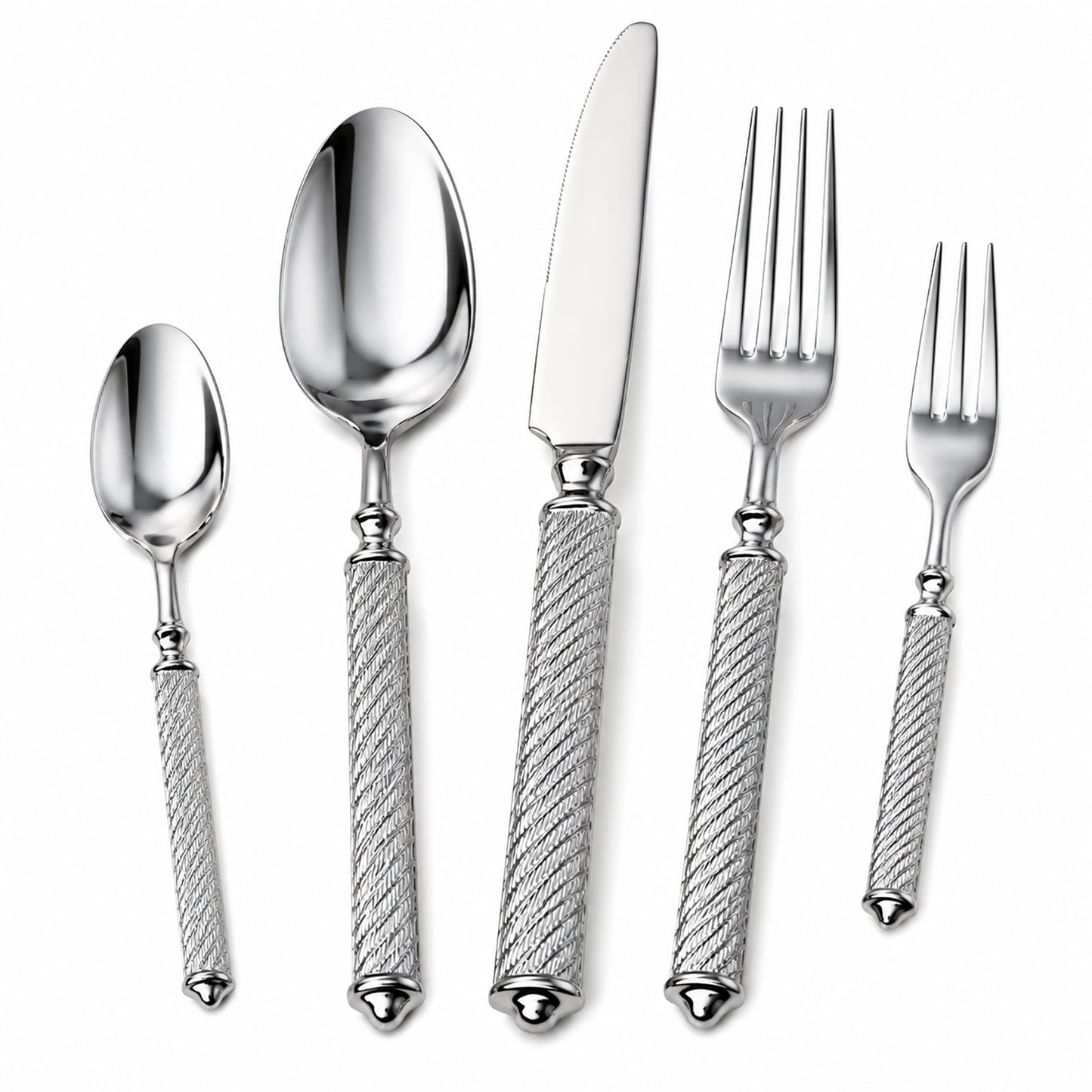 IMEEA Cambridge Textured Flatware Set Featuring SUS304 Stainless Steel Construction and Elegant Silver Polish Design