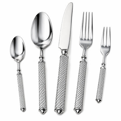 IMEEA Cambridge Textured Flatware Set Featuring SUS304 Stainless Steel Construction and Elegant Silver Polish Design