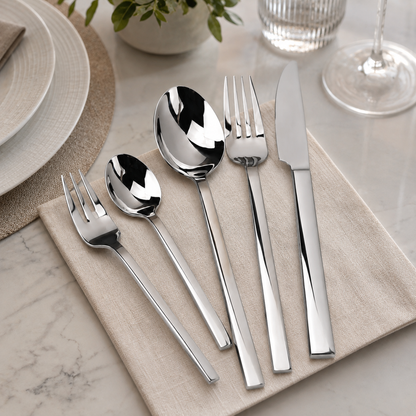 SUS304 Stainless Steel Flatware Set displayed on a dining table for everyday meals