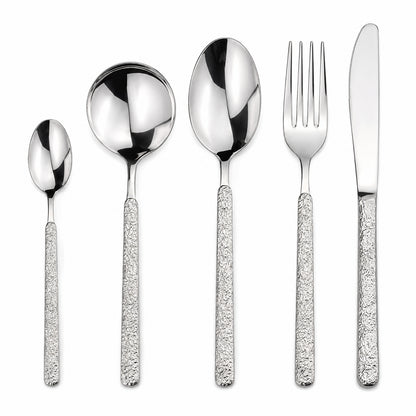 IMEEA 5 Piece Flatware Set 304 Stainless Steel Silverware with Rock Texture Handle and Polished Finish