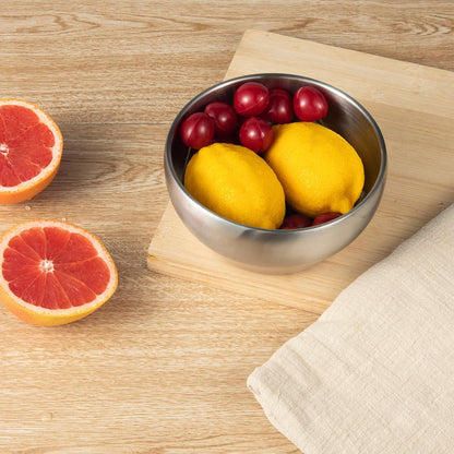 IMEEA stainless steel ice cream bowl with fruit displayed on a dining table
