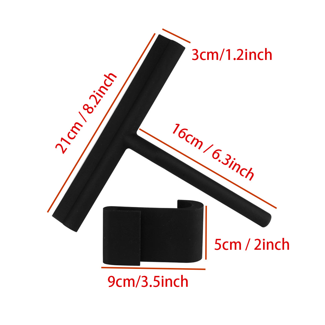 IMEEA Glass Cleaning Squeegee measurement guide with 8.2inch flexible blade and 6.3inch ergonomic handle