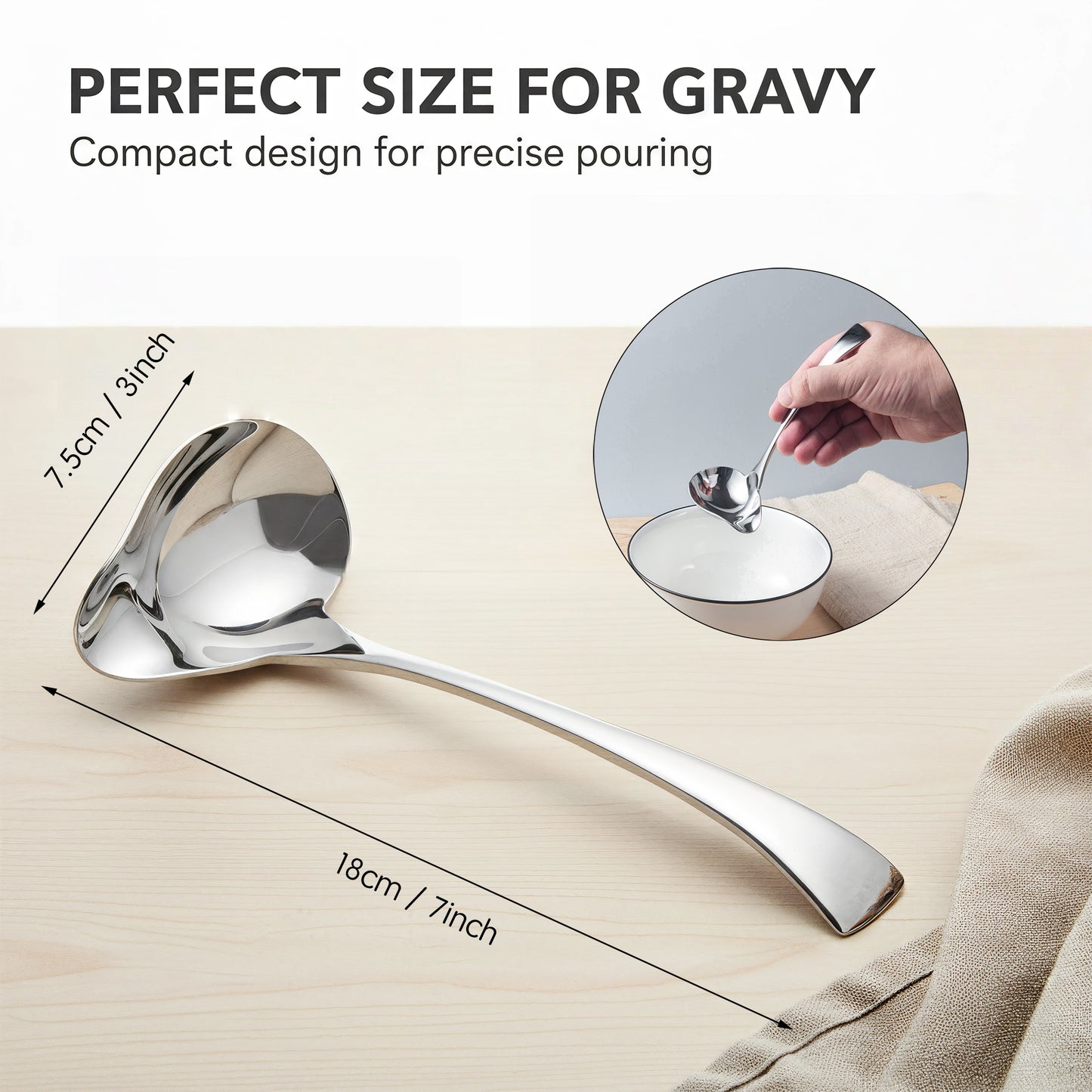Small Gravy Ladle 18/10 Stainless Steel Soup Ladle, 7-Inch Length, 3-Inch Width