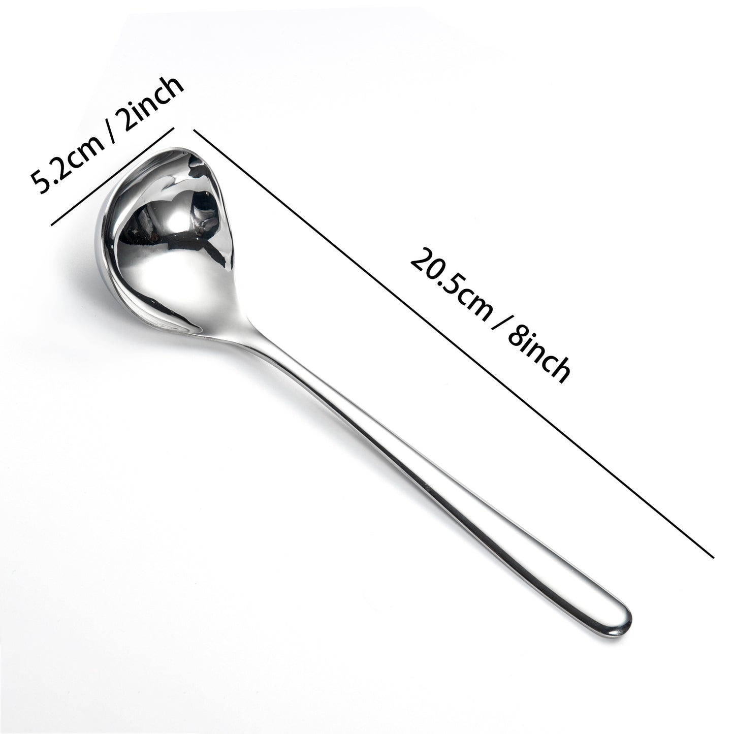 IMEEA SUS304 Stainless Steel Gravy Ladle size diagram showing 8 inch length and 2 inch spoon width