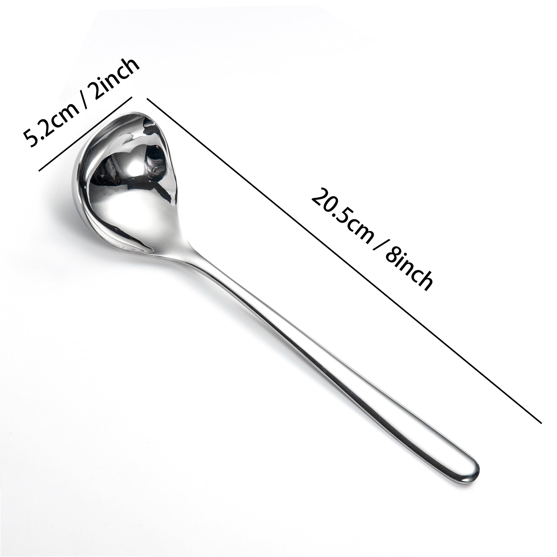 IMEEA SUS304 Stainless Steel Gravy Ladle size diagram showing 8 inch length and 2 inch spoon width