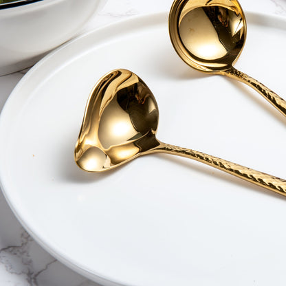IMEEA gold stainless steel gravy ladle close-up of spoon bowl