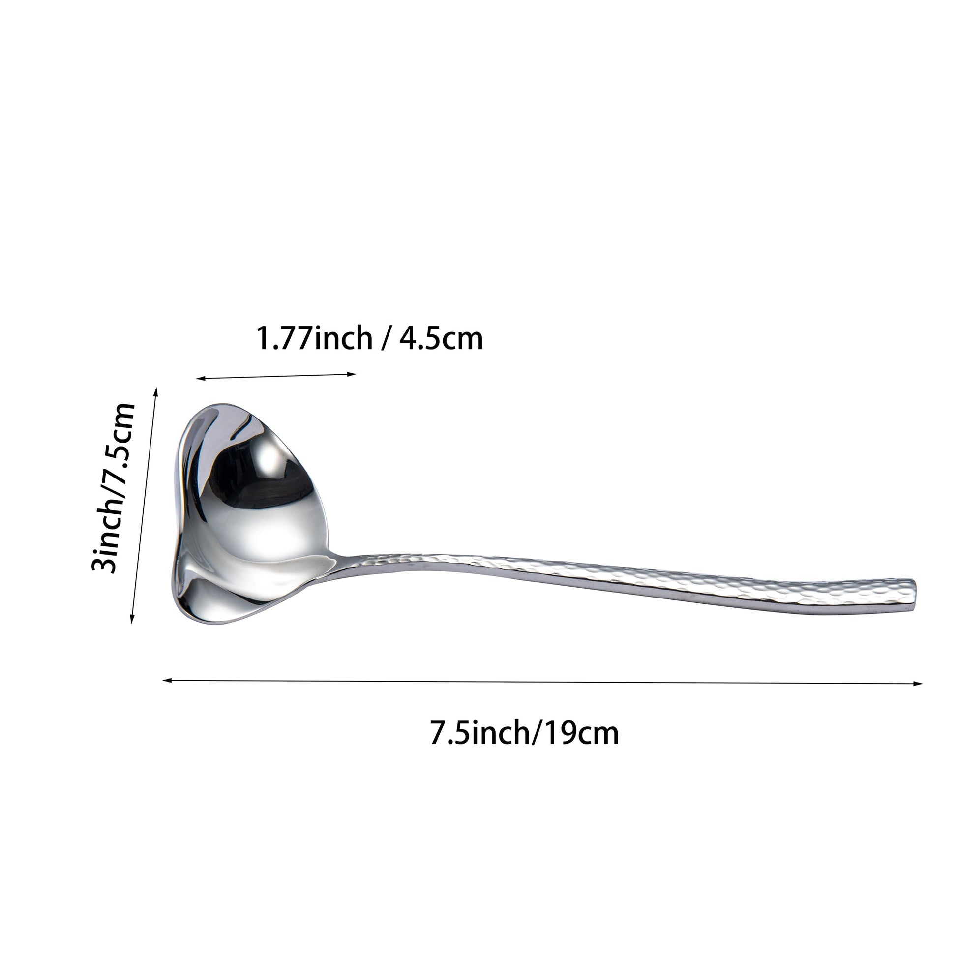 IMEEA stainless steel gravy ladle size detail showing 7.5-inch total length and 3-inch spoon bowl width