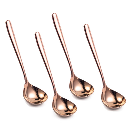IMEEA Rose Gold Stainless Steel Gravy Ladle Set of 4 displayed together for everyday sauce and gravy serving