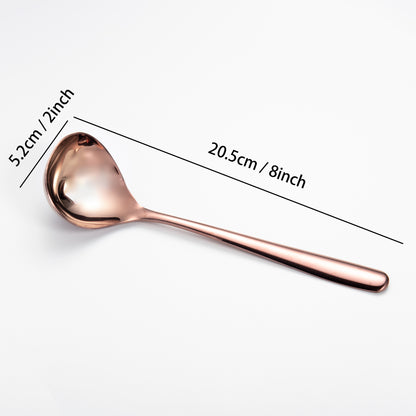IMEEA Rose Gold Stainless Steel Gravy Ladle size diagram showing 8 inch length and 2 inch spoon width