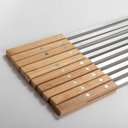 IMEEA stainless steel kabob skewer close-up with wooden handle