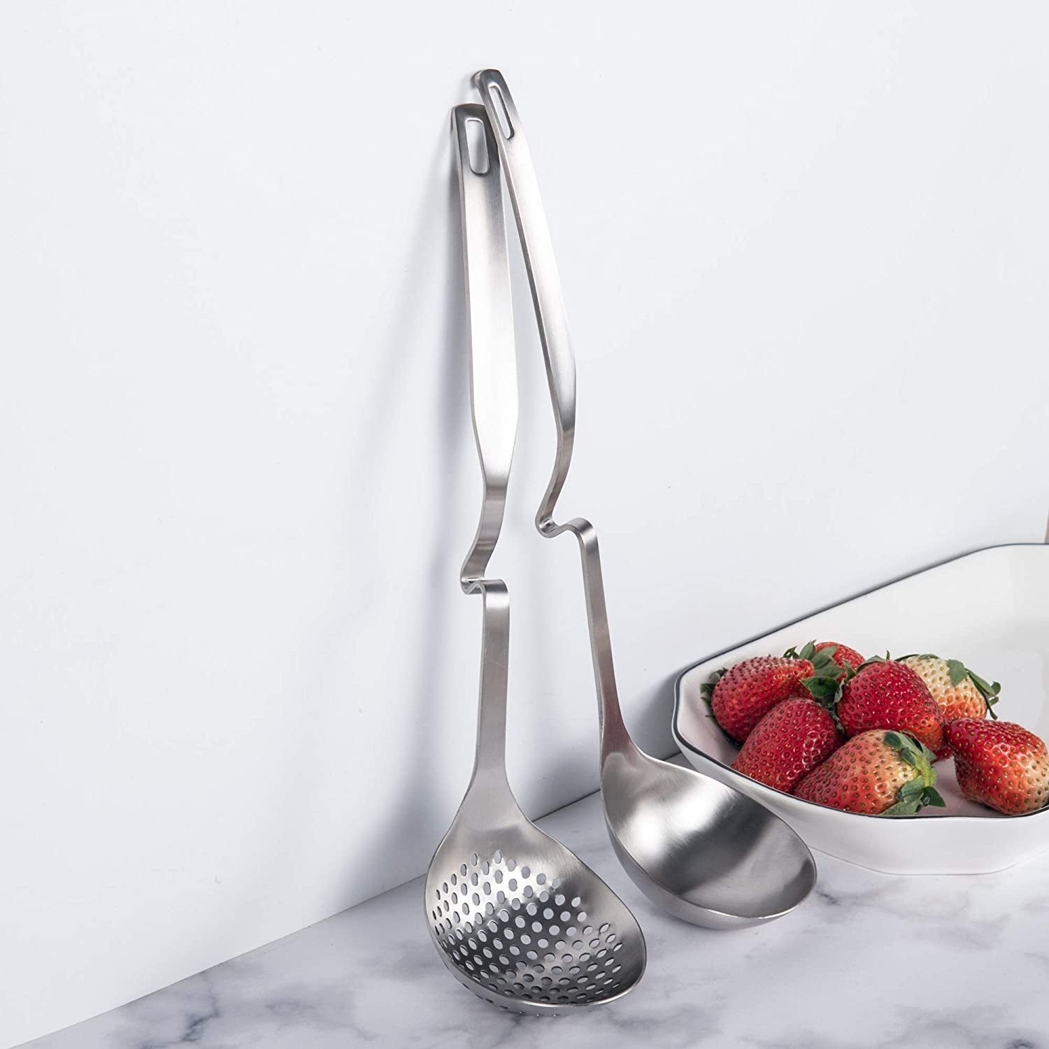 Elegant Stainless Steel Hot Pot Ladle Set 12inch displayed on dining table
