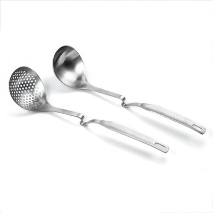 IMEEA SUS304 Stainless Steel Hot Pot Ladle Set 12inch with slotted spoon and soup ladle design