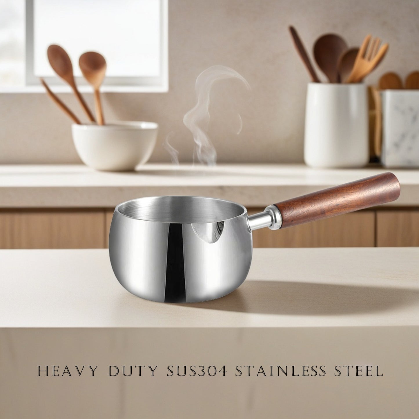 IMEEA mini butter warmer with cool-touch wooden handle for safe and comfortable grip