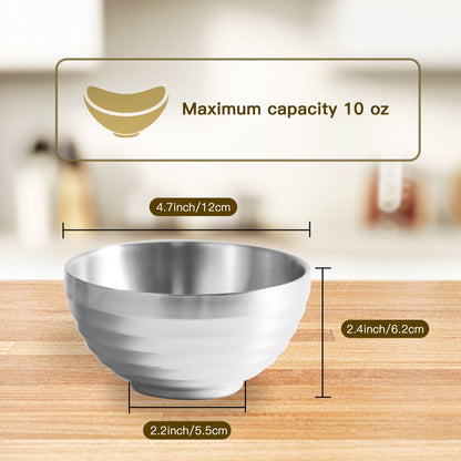 Double Wall Insulated SUS304 Stainless Steel Bowl with 4.7-Inch Rim, 2.2-Inch Base, and 2.4-Inch Height