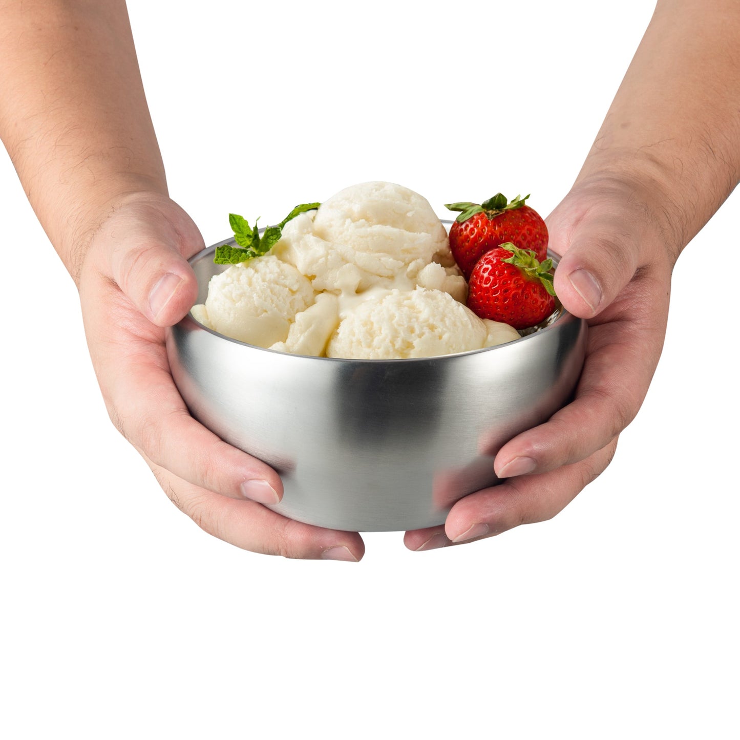 IMEEA SUS304 stainless steel insulated bowl with ice cream, double wall design for comfortable serving