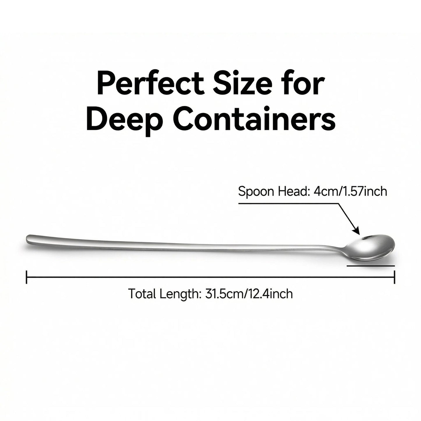 IMEEA Long Handle Spoon size details showing 12.4inch total length