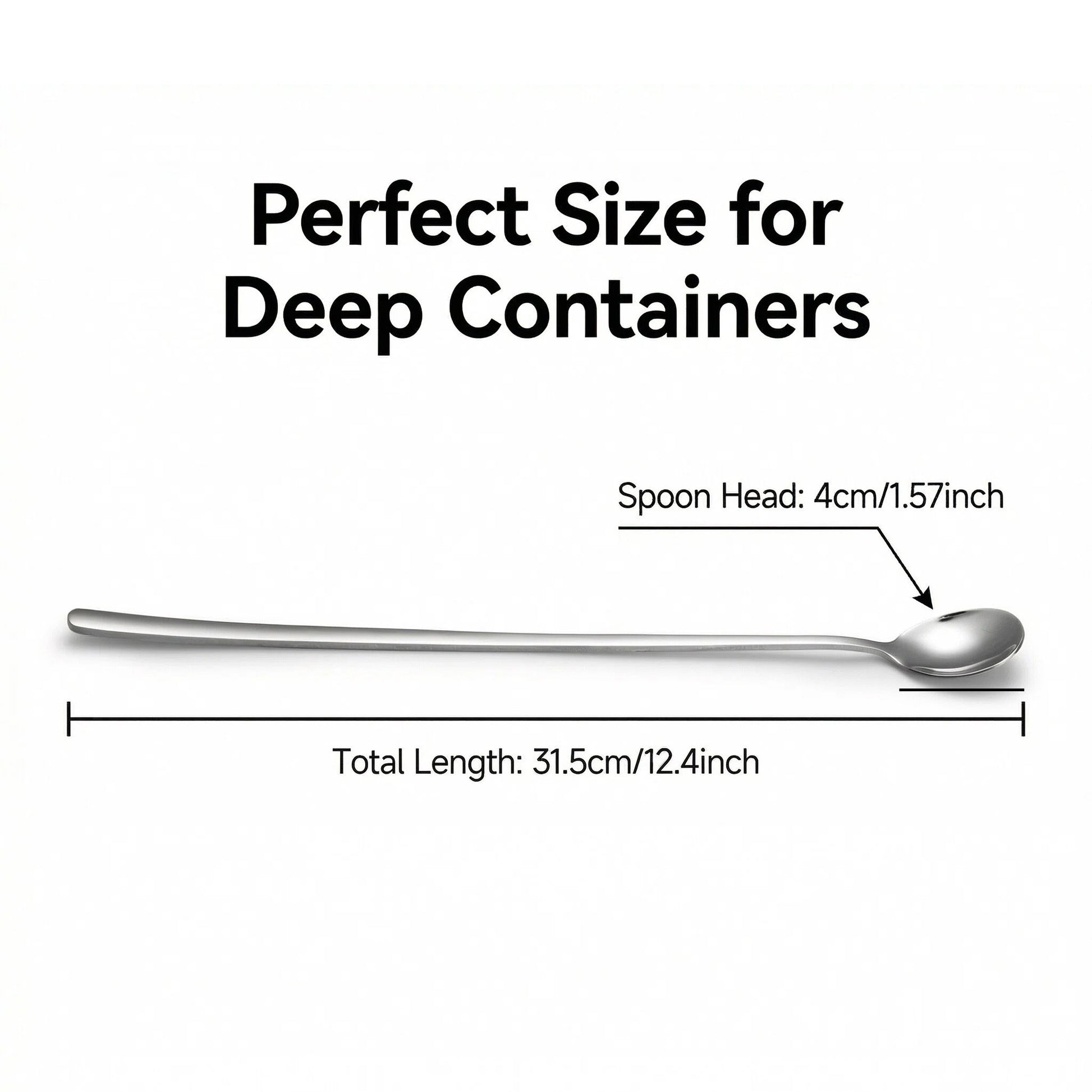 IMEEA Long Handle Spoon size details showing 12.4inch total length