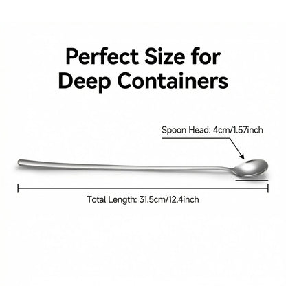IMEEA Long Handle Spoon size details showing 12.4inch total length