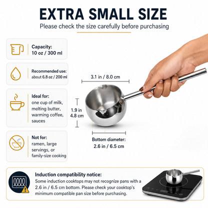 IMEEA Mini-Induktions-Butterwärmer mit langem Griff, Induktions-Milchwärmer, Topf, kleiner Kochtopf, SUS304 dreilagiger Edelstahl (10 oz/300 ml)