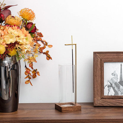 Wooden Incense Holder with Glass Ash Catcher on decorative tabletop
