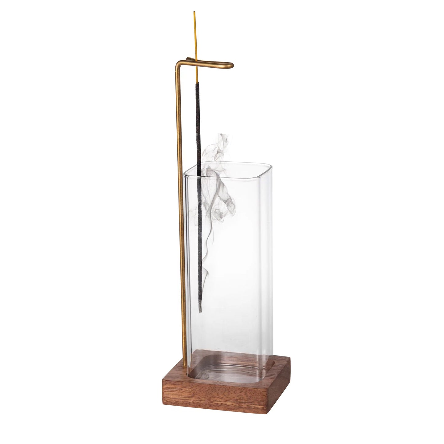 IMEEA Wooden Incense Holder 10.35/8.26 inch with Glass Ash Catcher and Brass Incense Stick Stand for Home Decor, Yoga, Spa, and Meditation