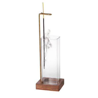 IMEEA Wooden Incense Holder 10.35/8.26 inch with Glass Ash Catcher and Brass Incense Stick Stand for Home Decor, Yoga, Spa, and Meditation