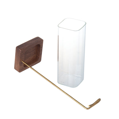 Wooden Incense Stand two-piece disassembled design with glass ash catcher and brass holder