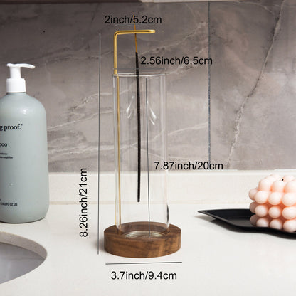 IMEEA Wooden Incense Stand size diagram showing the overall length of 8.26 inch with detailed measurement labels