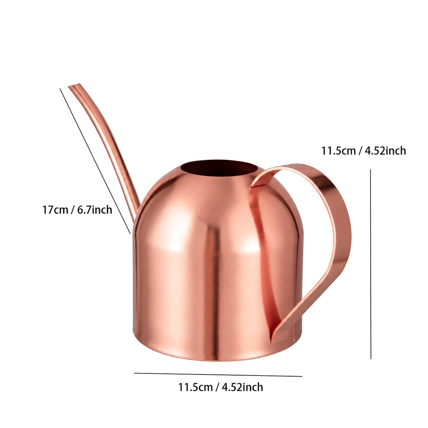IMEEA Rose Gold Stainless Steel Indoor Plant Watering Can 33oz with size details