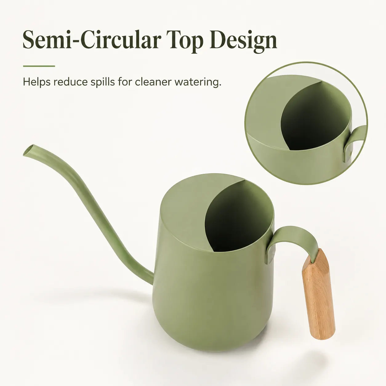 Green Indoor Watering Can with curved opening for smoother pouring control and reduced water spills