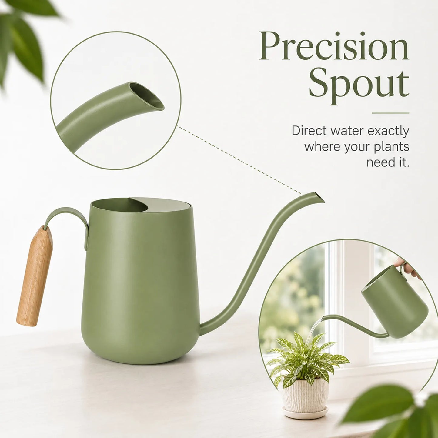 Indoor Watering Can featuring a curved long spout for smooth water flow and precise plant watering