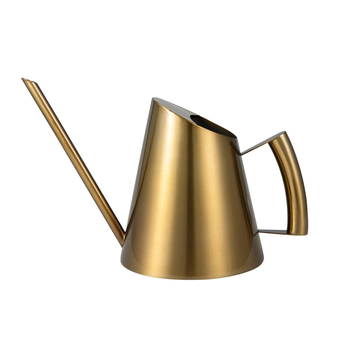 IMEEA brass finish  indoor watering can with a long spout showing the side view