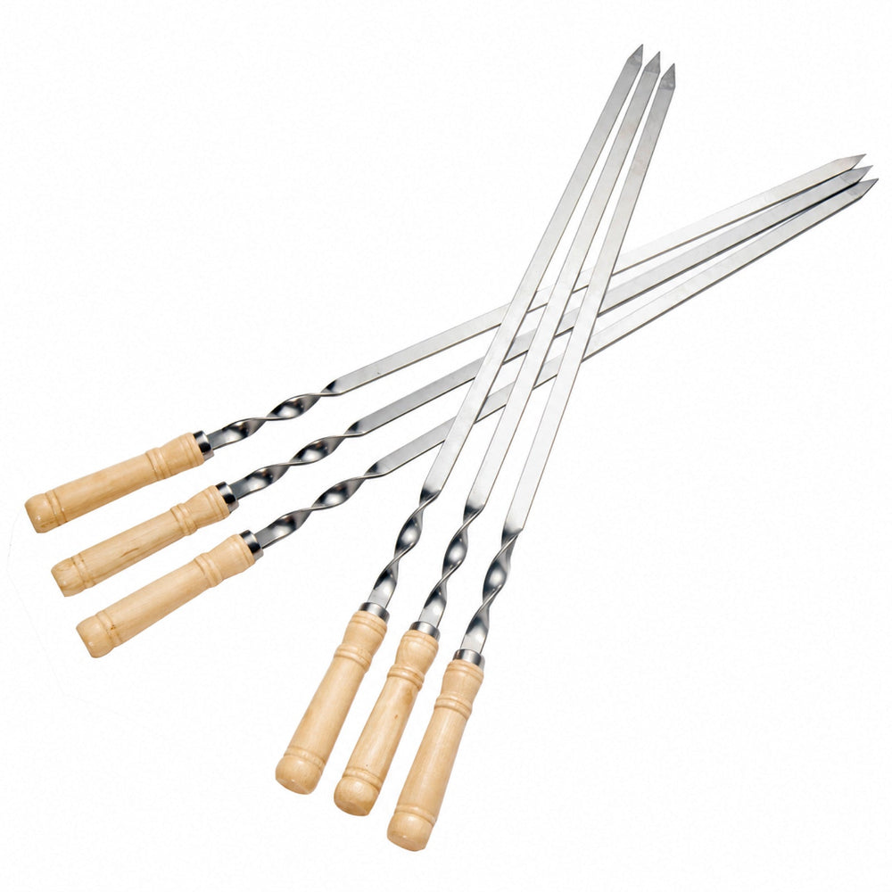 IMEEA Large flat kabob skewers with 410 stainless steel blades and wooden handles for grilling large portions
