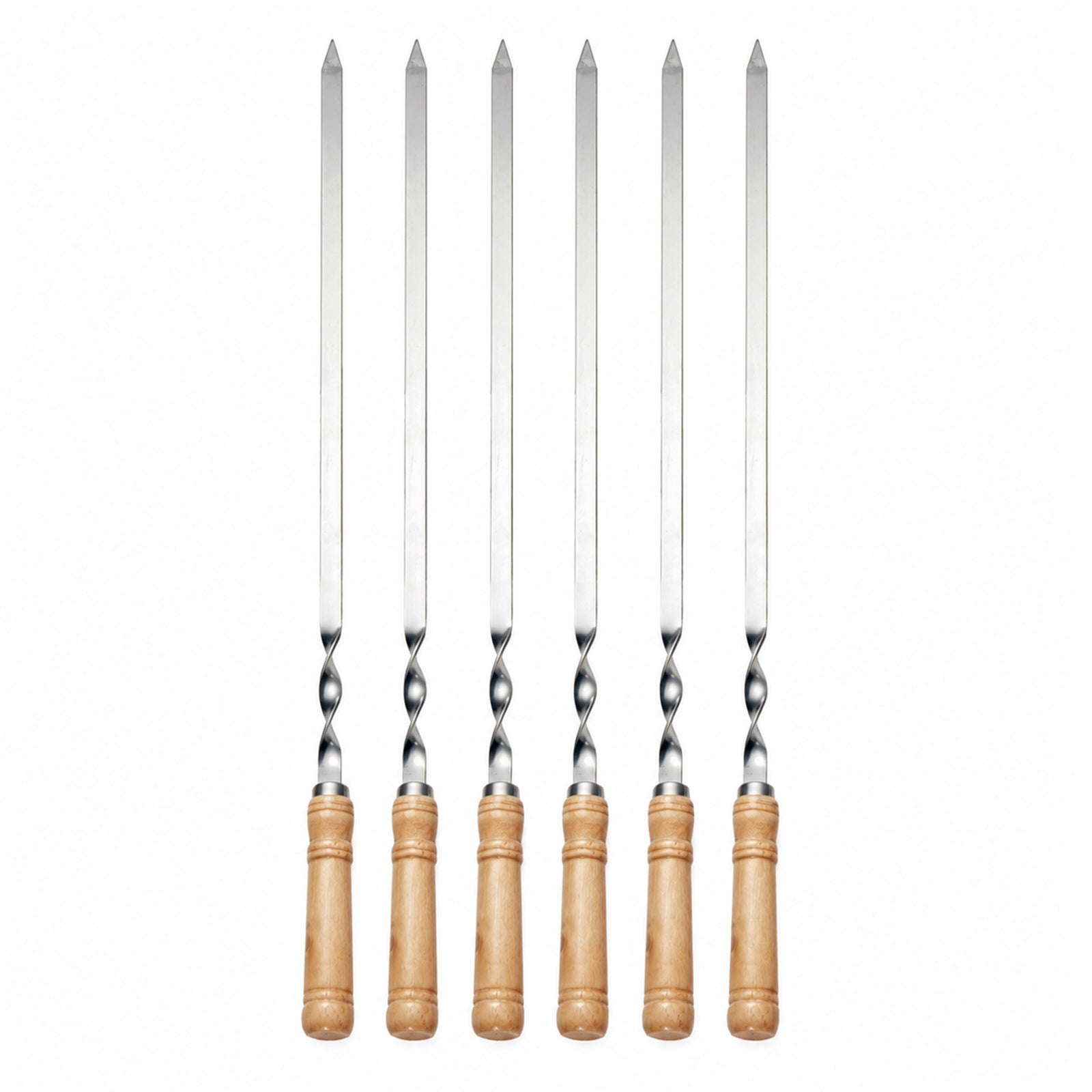 IMEEA stainless steel kabob skewers with flat blades and wooden handles，Set of 6