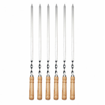 IMEEA stainless steel kabob skewers with flat blades and wooden handles，Set of 6