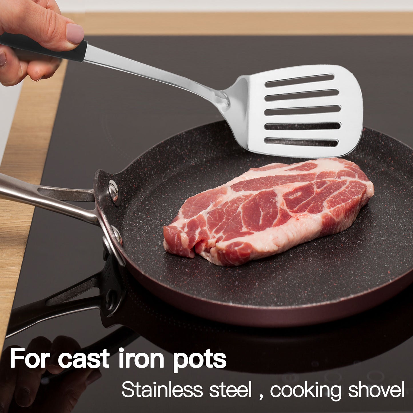 Stainless steel solid turner spatula for cast iron pots and stainless steel cookware