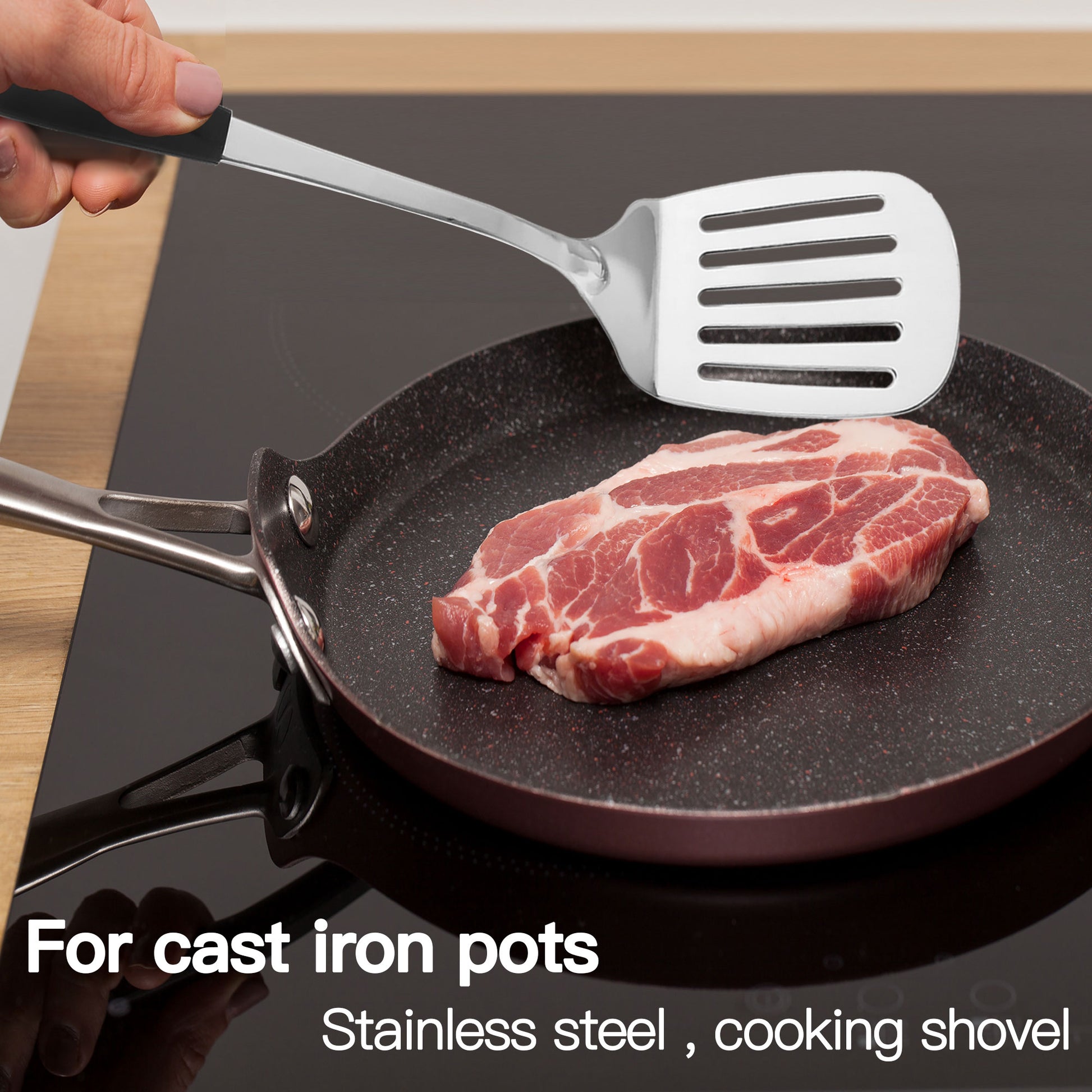 Stainless steel solid turner spatula for cast iron pots and stainless steel cookware