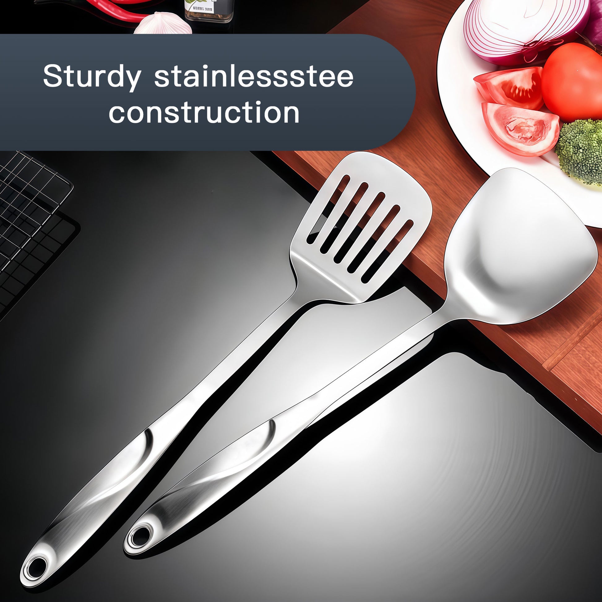 Rust-resistant stainless steel spatula set for versatile cooking use